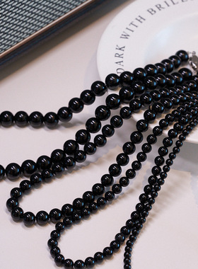天然黑玛瑙项链黑色珠子串珠颈链小红书INS轻奢高级感骨链毛衣链