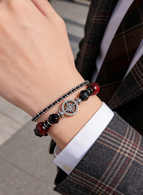 虎眼星芒叠戴款天热黄虎眼招财串珠手链男女风潮时尚黑玛瑙手串