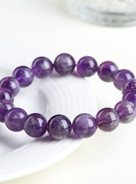 久雅水晶 天然羽毛紫水晶圆珠手链 雪山紫水晶散珠手串 厂家直销