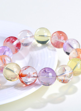 久雅水晶 天然多宝胶花圆珠手链 多色锦鲤胶花散珠手串 厂家直销
