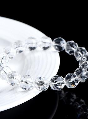 久雅水晶 天然白水晶钻石切面圆珠手链 白色水晶圆珠切角手串批发