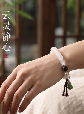 白幽灵和田玉葫芦手链女文艺复古福禄随身沉香木白幽灵手串手饰