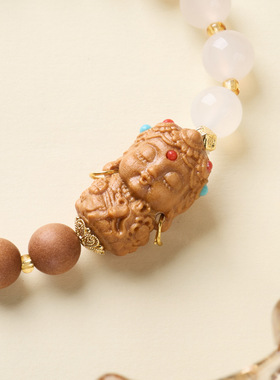 新中式文创芭比檀双拼白玛瑙度母手链小众文玩佛珠手串饰品批发