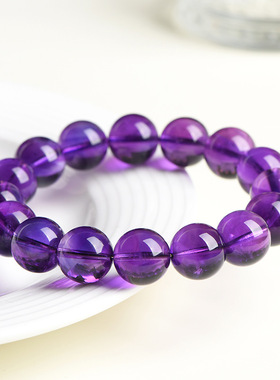 久雅水晶 天然乌拉圭七度紫水晶圆珠手链 高品深紫水晶散珠手串