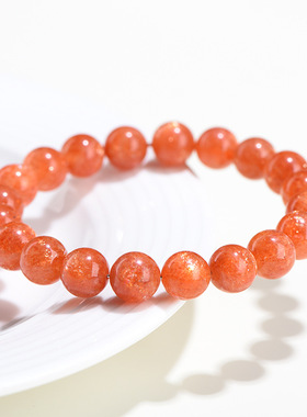 久雅水晶 7A级金色太阳石圆珠手链 满色金太阳散珠手串 厂家直销