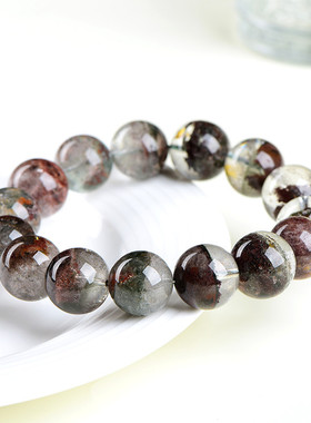 久雅水晶 天然莫奈幽灵聚宝盆圆珠手链 多彩幽灵半盆散珠手串批发