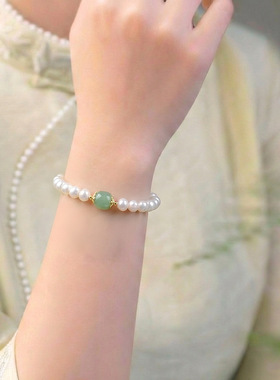 天然淡水珍珠手链女新绿东陵好运珠轻奢高级感手串送闺蜜礼物批发