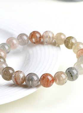 久雅水晶 天然千层花彩幽灵圆珠手链 多彩花幽灵散珠手串 批发