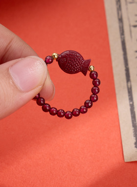 天然石榴石戒指女马年本命年小众高级感情侣素圈宝石尾戒手饰批发