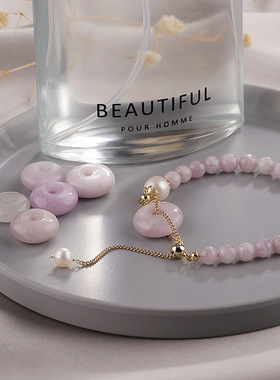 巴度水晶手链女优雅气质翡翠平安扣手串粉晶紫锂辉草莓晶手饰批发