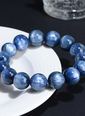 久雅水晶 天然老矿蓝晶石圆珠手链 猫眼蓝晶石散珠手串 厂家直销