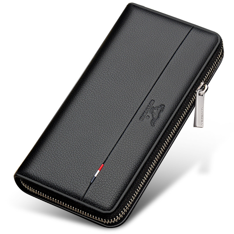 七匹狼钱包男长款真皮拉链手包卡包 七匹狼在途钱包