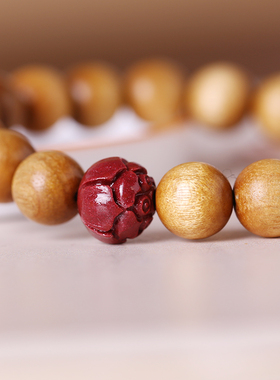 金丝楠木朱砂莲花手串老料