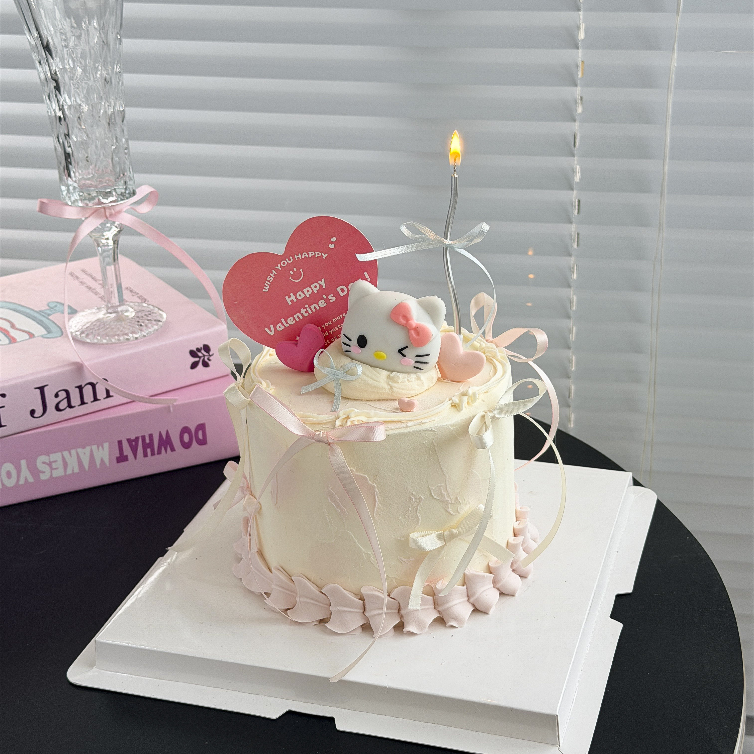 2026情人节粉色kt猫蛋糕装饰爱心卡片蝴蝶结丝带蜡烛甜品装饰,淘宝优惠券,粉丝福利购,淘宝优惠卷