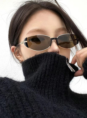 女款太阳镜防紫外线墨镜高级感大脸圆脸复古黑框茶色眼镜素颜神器