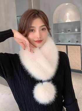 仿狐狸毛围脖女冬季毛领韩版磁吸扣保暖毛绒双面围巾皮草秋冬挂脖
