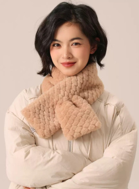 女冬季百搭围巾毛绒加厚围脖韩版纯色毛毛脖套少女可爱防水貂围巾