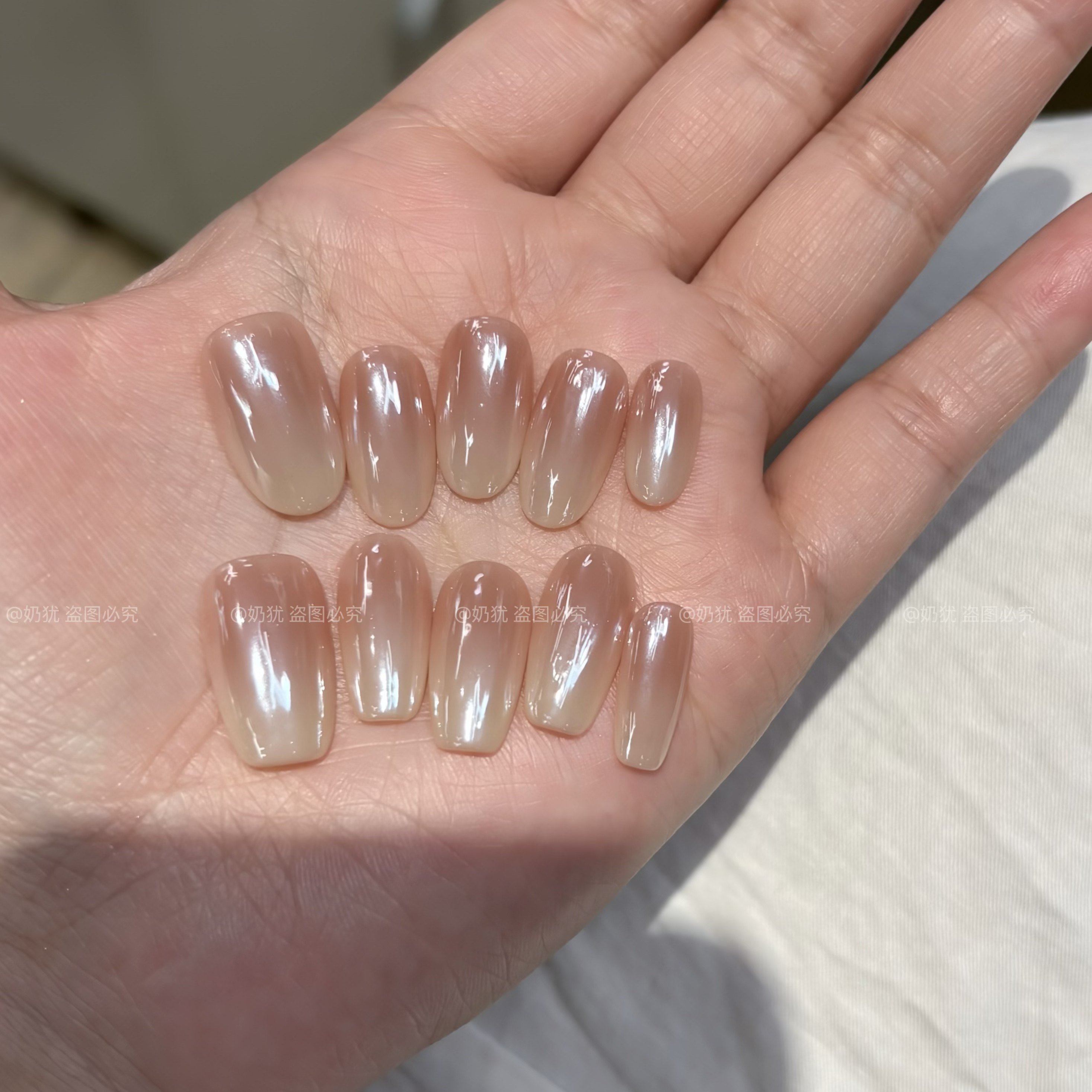 【月光海莉】高品质珍珠白月光纯手工穿戴甲超仙极光渐变美甲成品,淘宝优惠券,粉丝福利购,淘宝优惠卷