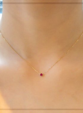 单颗红宝石包边镶嵌18k金锁骨链