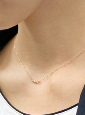 日本代购 Ginza Rim三颗钻 项链女 方形钻石锁骨链 18K金百搭颈链