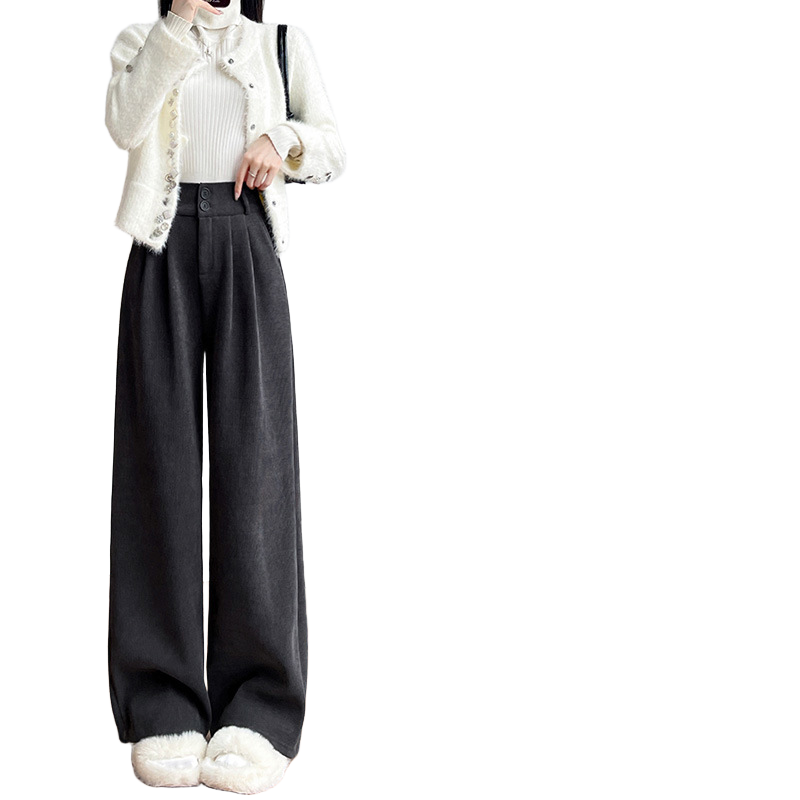 雪尼尔阔腿裤女秋冬季加绒加厚2025新款直筒西装小个子灯芯绒裤子,淘宝优惠券,粉丝福利购,淘宝优惠卷