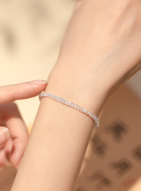 小红书ins简约极细2mm天然托帕石手链女单圈手串14k金小手串礼物