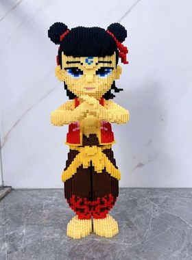 积木灵珠魔丸哪吒高难度组装玩具3d立体拼图大型客厅摆件