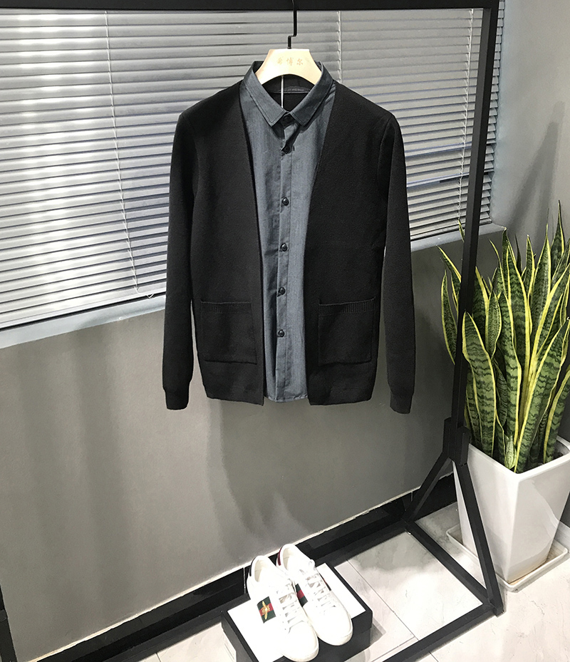 男2020秋季韩版潮流假两件衬衫毛衣 希博尔针织衫/毛衣