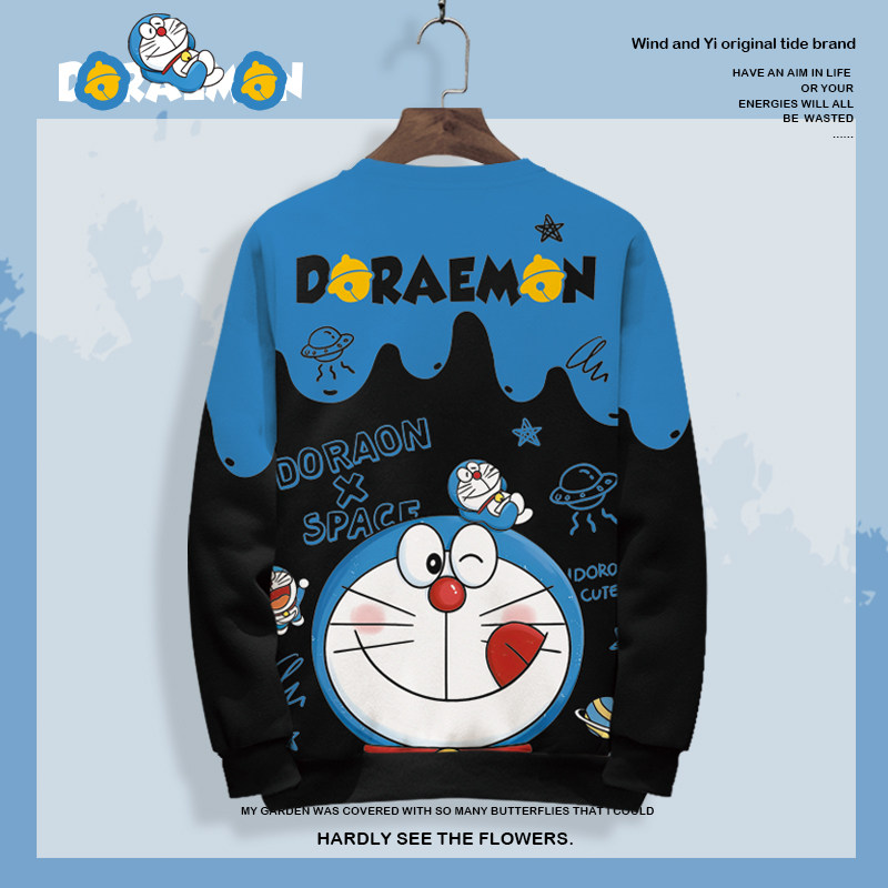 叮当猫卫衣男圆领宽松长袖T恤秋冬季加绒哆啦A梦联名卡通情侣外套,淘宝优惠券,粉丝福利购,淘宝优惠卷