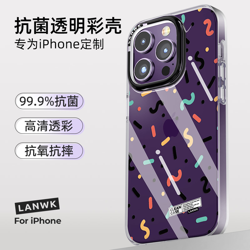 lanwk适用于苹果14promax手机壳新款透明硅胶壳iPhone14pro防摔13Promax小众高级感苹果14plus男女款随机几何-图0