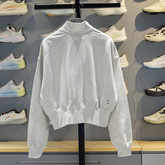 Li Ning women's stand collar loose cardigan sweatshirt