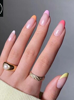 24Pcs Blue Detachable Almond False Nails Wearable Fake Nails