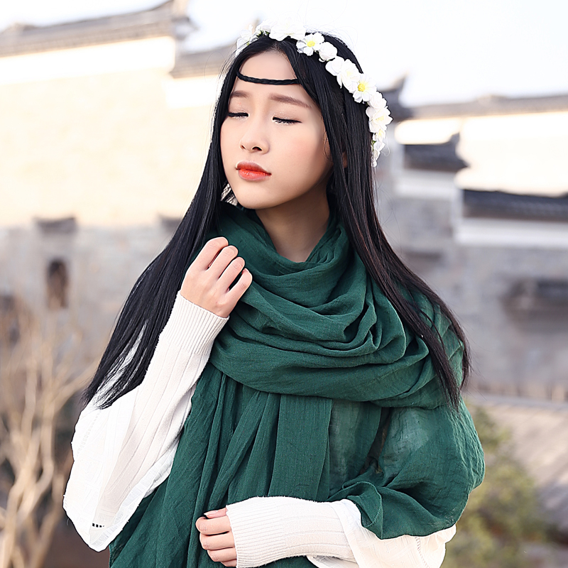 艾莱客服饰旗舰店春夏季超大棉麻围巾纯色民族风海边度假防晒披肩沙滩巾丝巾纱巾女1