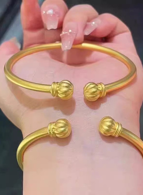 深圳水贝足金999古法开口南瓜手镯女素圈纯金镯子送女友老婆