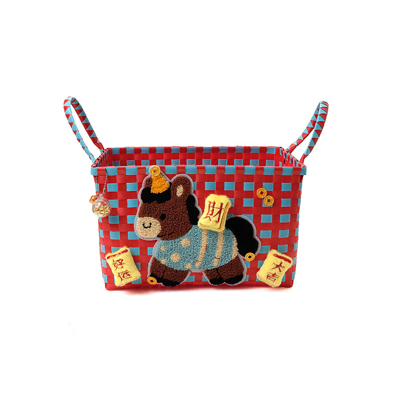 AMNN 好运发财毛巾绣小马菜篮子创意新年大容量杂物零食收纳筐,淘宝优惠券,粉丝福利购,淘宝优惠卷