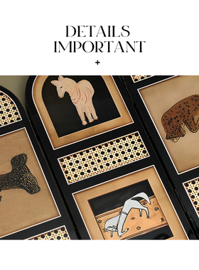 AMNN 复古金钱豹桌面屏风小摆件新中式电视柜玄关客厅高级感摆画