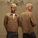 YAD Peace Dove Silhouette Patch Suede Lapel Jacket Zip Brown Unisex ໄວຫນຸ່ມ