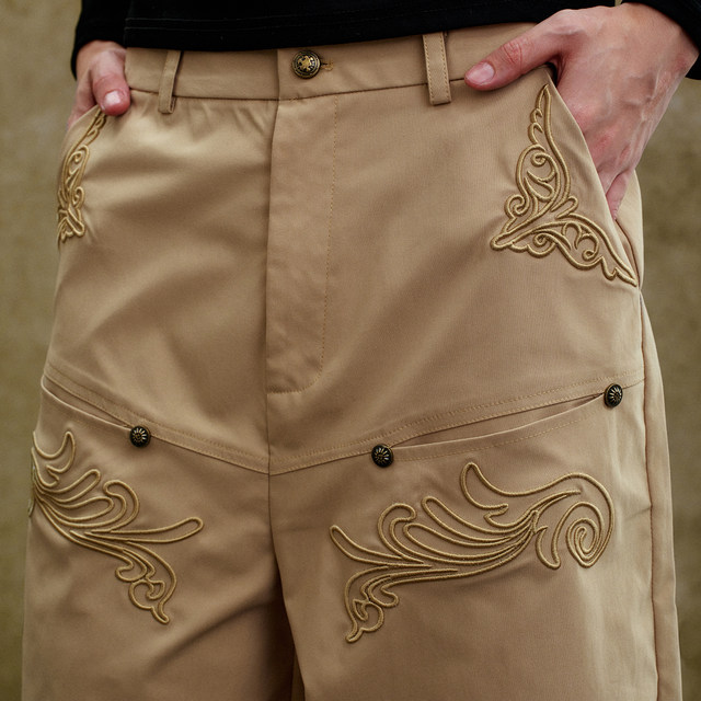 Wang Yiheng x Gao Tianzuo x Ke Chun ແບບດຽວກັນ YADcrew baroque embroidered workwear pants ບາດເຈັບແລະສໍາລັບຜູ້ຊາຍແລະແມ່ຍິງ