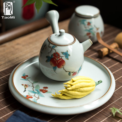 陶迷月白汝窑壶承开片可养陶瓷养壶垫干泡台功夫茶具配件大盖碗托 - 图3