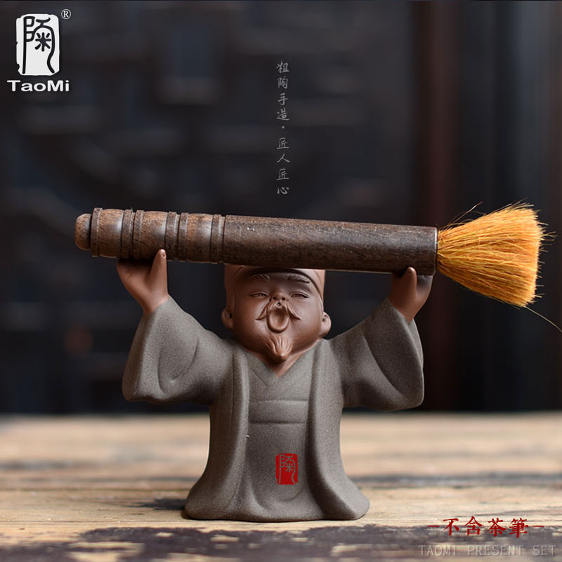 陶迷諸葛亮陶泥紫砂紅泥茶寵手工雕塑工藝品擺件孔明茶具配件包郵