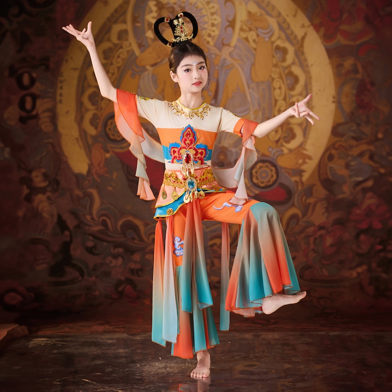 儿童敦煌飞天舞蹈服装演出服女童飘逸中国风古典舞反弹琵琶表演服 - 图1