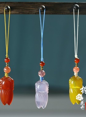 红玛瑙玉蝉包包挂坠手机链防丢失