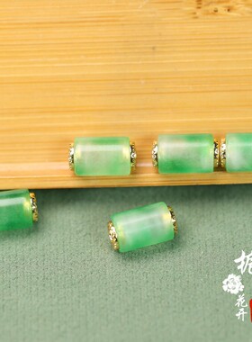 天然玉石飘绿桶珠8*13mm孔2mm