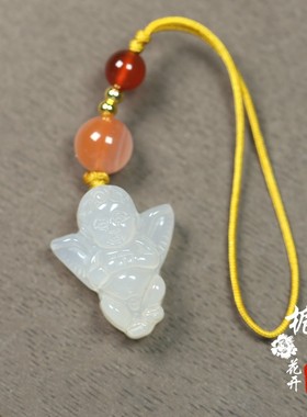 天然白玛瑙天使玉坠闺蜜款手机链