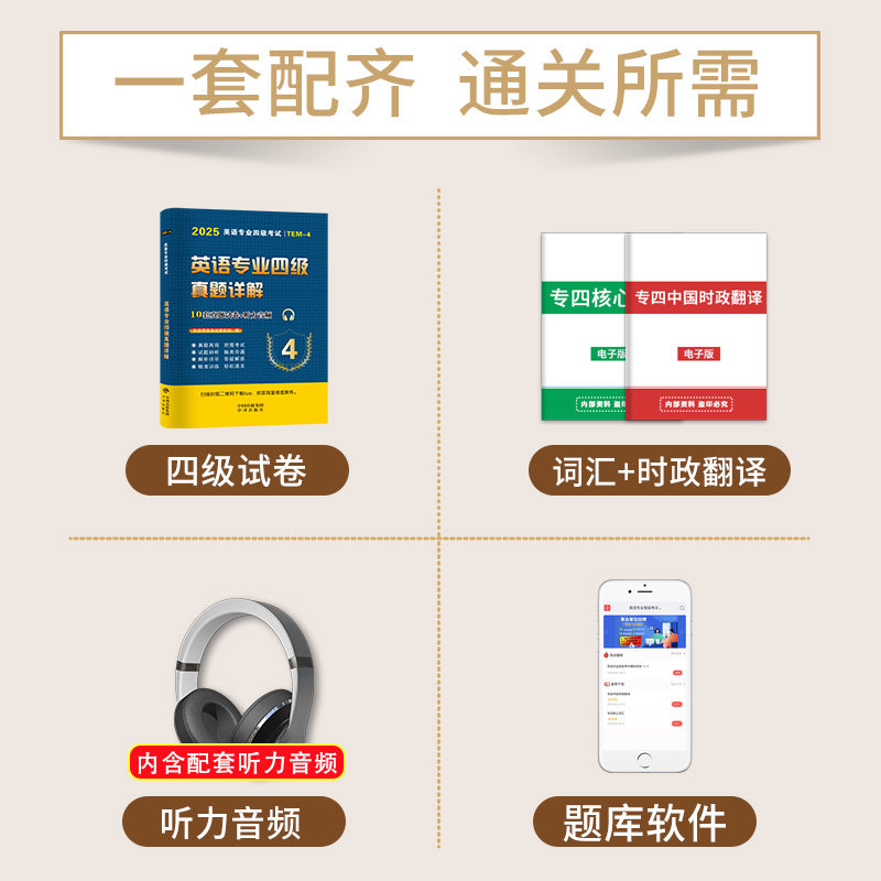 天明2025年专四专八专业英语四级考试历年真题试卷答案详解模拟试题听力与理解语法与词汇单词书阅读听力写作完形填空专项训练