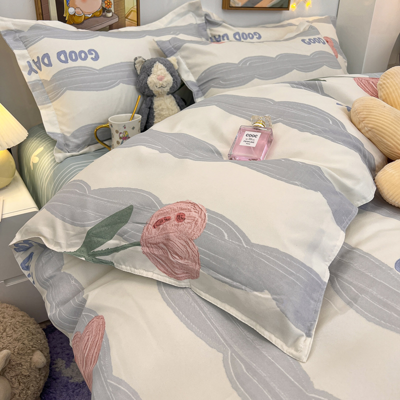 ins风水洗棉四件套床单夏季被子被套学生宿舍床上用品单人三件套4