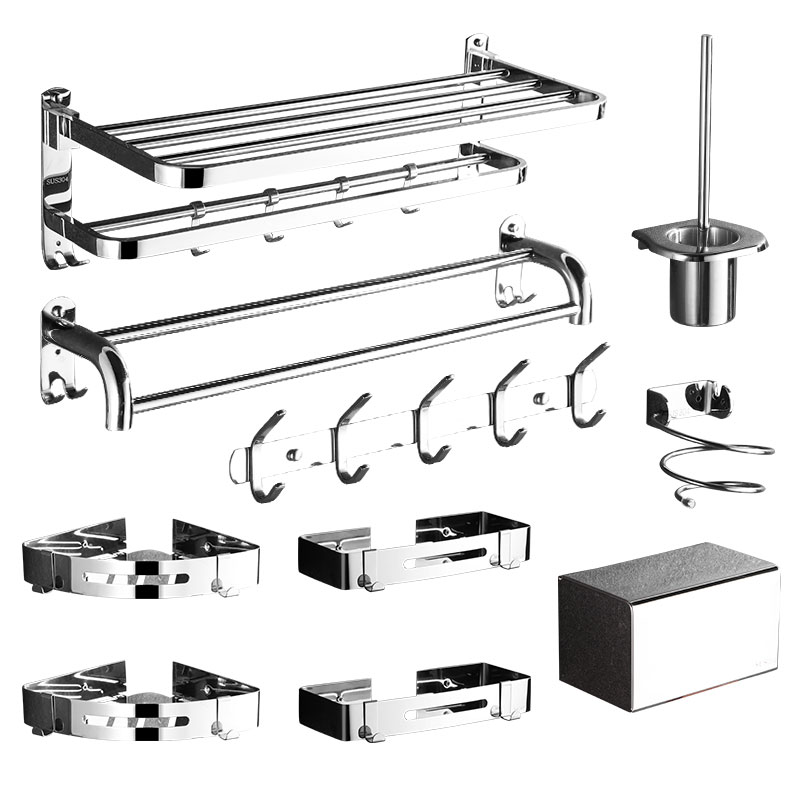 毛巾架免打孔304不锈钢卫生间置物架浴室厕所卫浴五金套装壁挂件-图3