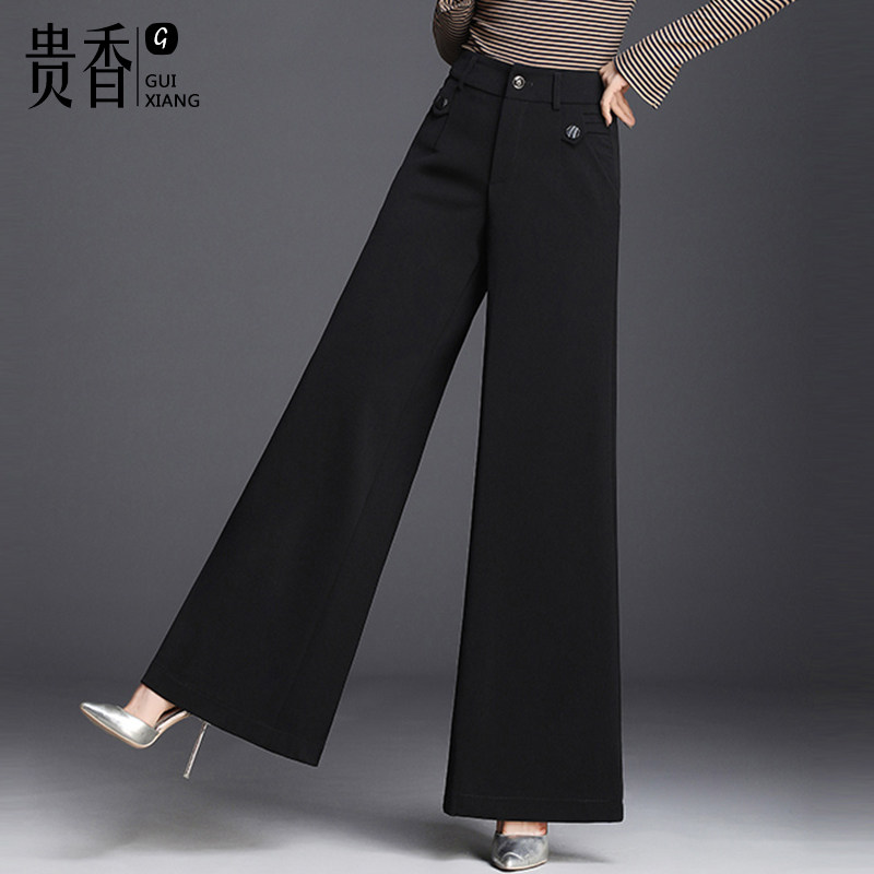 2020年新款秋冬高腰垂感黑色阔腿裤 贵香休闲裤