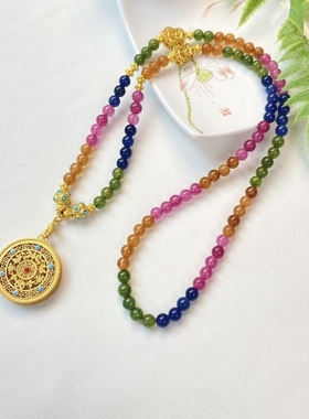 新中式糖果碧彩色珠女款国风斜挎款项链毛衣链叠加多圈手串手链女