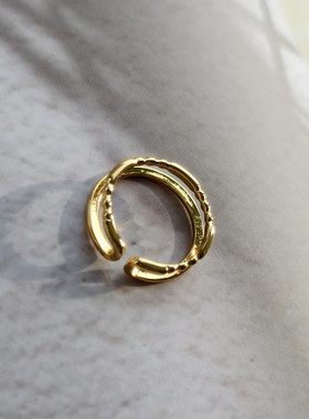欧美外贸饰品真金电镀18K金双线开口可调节戒指女配饰